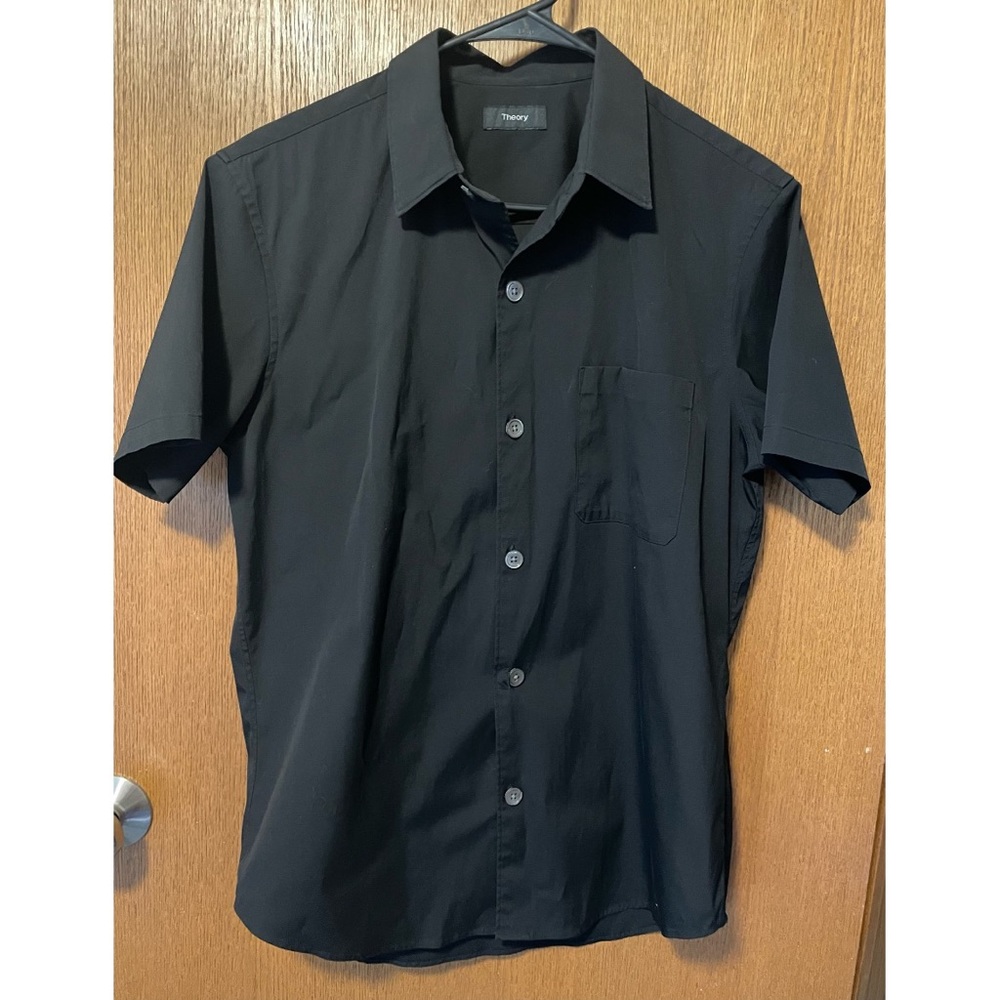 Men’s Theory Black Button Down Short Sleeve Casual Bowling Shirt - Size Medium